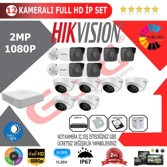 Hikvision 12’li 2MP 1080P İP Kamera Seti