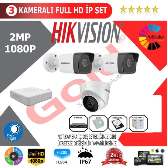 Hikvision 3’lü 2MP 1080P İP Kamera Seti