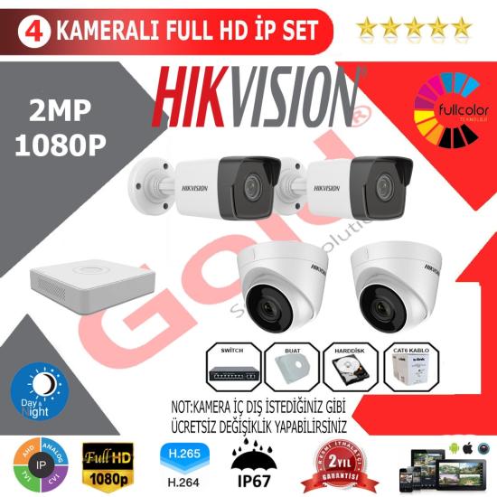 Hikvision 4’lü 2MP 1080P İP Kamera Seti