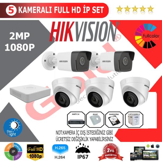 Hikvision 5’li 2MP 1080P İP Kamera Seti