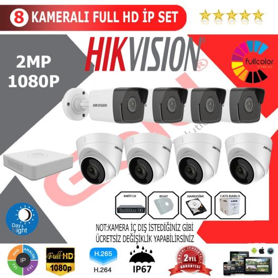 Hikvision 8’li 2MP 1080P İP Kamera Seti
