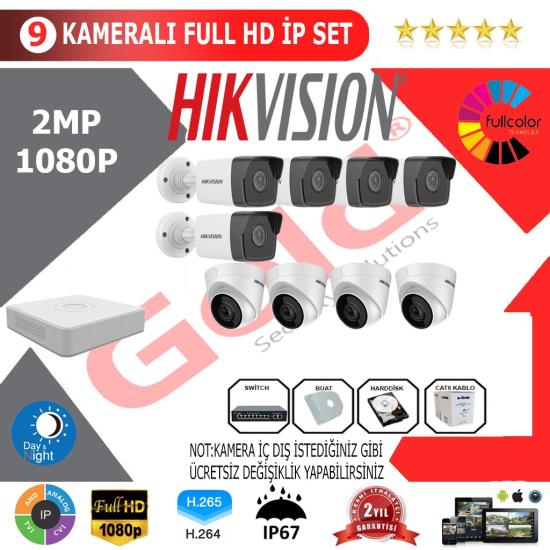 Hikvision 9’lu 2MP 1080P İP Kamera Seti